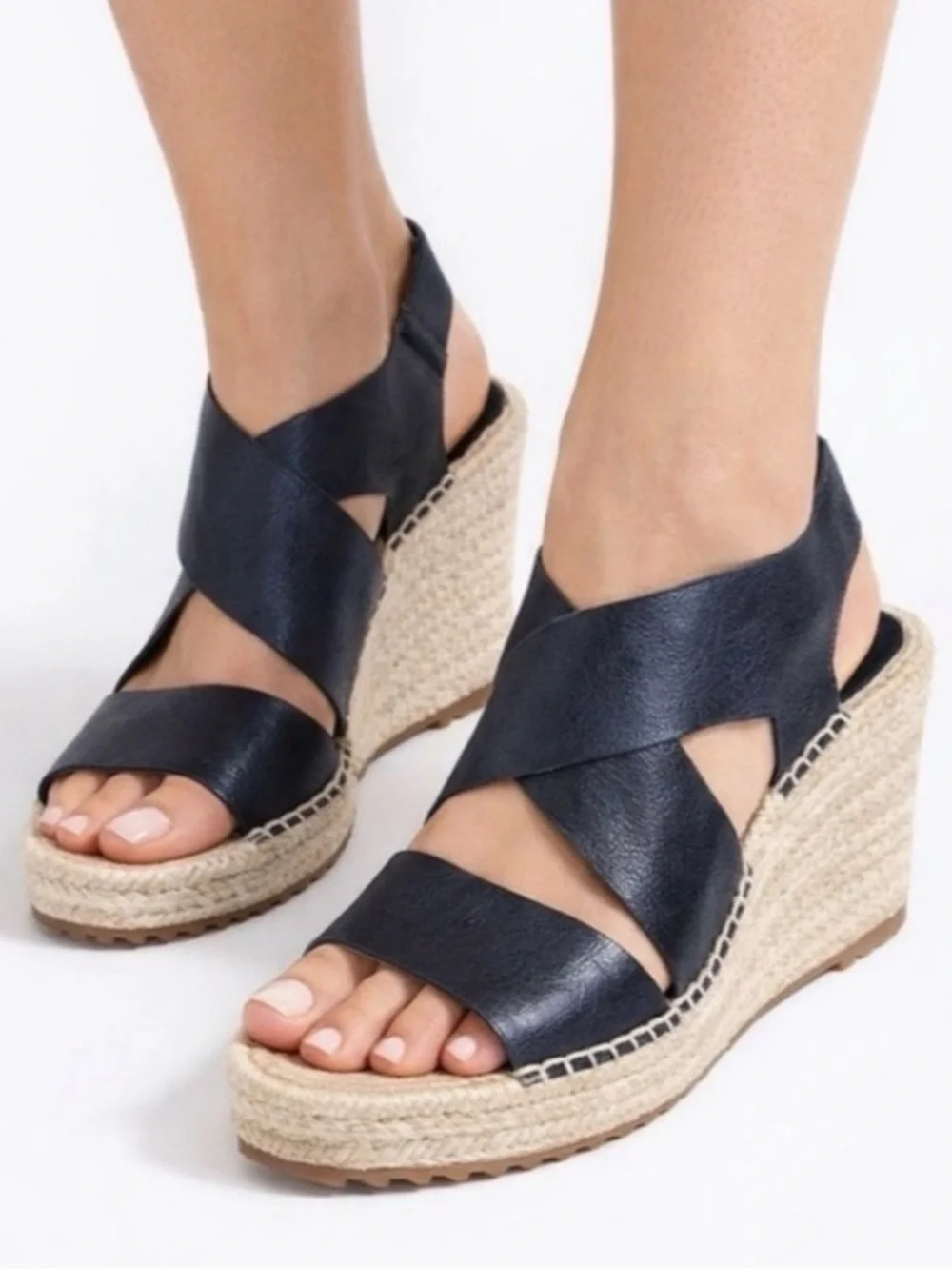 Eileen Fisher Willow Espadrille Wedge Black Leather Women’s Size 9